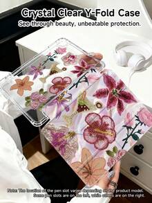 The Pattern Of Beaded Hibiscus & Lily Tablet Case Compatible With IPad Air 11-Inch M3 2025 / M2 2024, IPad Air 5th Generation 2022 , IPad (A16) 11 Inch 11th Generation 2025,Compatible With Samsung Galaxy Tab,Kindle Paperwhite 12th Gen 2024, Clear Back ,Fashion Pattern Protective Case,Automatic Sleep And Wake-Up Function, Airbag Protection, Suitable For Gifts And Office Use - Multicolor - View 4