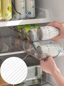 Stackable Automatic Roll-Out Design Refrigerator Cabinet Pantry Food Can Beverage Storage Rack, Clear Transparent, Space-Saving, Easy Access, Suitable For Kitchen And Apartment, Unisex Kitchen Storage Organizer - Clear - View 8