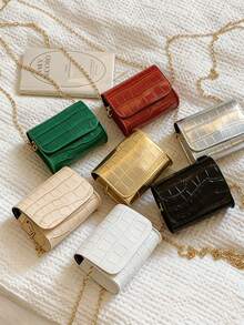 Fashionable Crocodile Pattern Teenager'S Shoulder Bag Made Of, Stylish Small Crossbody Square Bag., For Teenager,Random Style - Multicolor - View 3