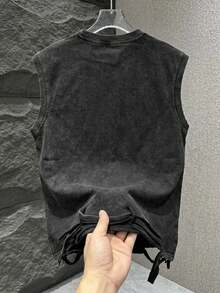 Men's Summer Casual Distressed Hem Tank Top - Black - View 2