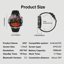 KENPANG 2026 New Outdoor Sports Smart Watch For Men, 1.7inch HD Large Screen, 1000mAh Battery, With LED Flashlight, Bluetooth Call, Voice Assistant, Reminder Function, 100+Sports Modes, GPS Motion Tracking, IPX8 Waterproof Smartwatch, Sleep Monitor, Fitness Tracker Watch Compatible With Android IOS - Multicolor - View 11