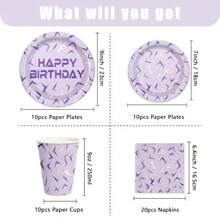 10/20/50/80pcs,Kpop Lavender Purple Lightning Happy Birthday Disposable Tableware, Purple Laser Energy Pattern Geometric Thunder Print 7inch & 9inch Paper Plates,Cups And Napkins For Purple Theme Birthday Party Supplies - Multicolor - View 5