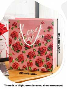 Oil Painting Rose Series Gift Bag With Handle, Suitable For Gifts, Candies, Paper Gift Bags For Valentine's Day, Wedding, Giving To Girlfriend, Boyfriend, Wife, Husband - Multicolor - View 3