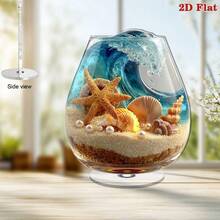 2D旋转亚克力桌面摆件，海浪、贝壳和海星设计 - 夏季假日海滨家居装饰，无需电源 - 彩色 - 查看 6