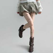 Women's Avant-Garde Punk Sheer Leggings, Nude Base Color Patchwork Gothic Pattern Mesh Thigh High Socks, Suitable For Spring, Summer, Autumn Street Fashion, Daily Party, Y2K Alternative Chic Stockings - Multicolor - View 3