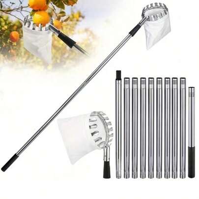 Fruit Picker Pole With Basket Telescoping, 4m Adjustable Fruits Picker Tool With Lightweight Stainless Steel Pole And Big Non Woven Basket Fruits Catcher Tree Picker For Apples Mango Lemon Orange