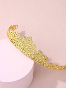 1pc Luxury Hollow Carved Golden Metal Crown, Suitable For Middle Eastern Wedding, Party, Festival Wear, Women Headpiece Jewelry Gift - Yellow - View 7