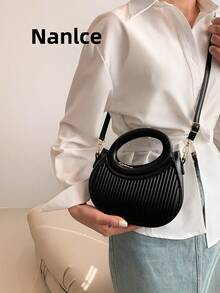 时尚白色小众设计，温柔法式风格，女士新款通勤约会手提包、单肩包和斜挎包 - 黑色 - 查看 5