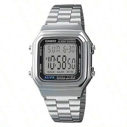  Casio Unisex Sportklocka, Digitalklocka, Modell A164WA-1, Retroarmband i rostfritt stål med fyrkantig urtavla, Kalender, Alarm, Stoppurfunktioner, Vattentålig, Lämplig för dagligt bruk