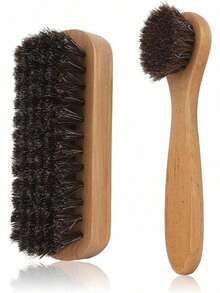 2 Pcs Shoe Brush, Boot Brush, Horsehair Brush Shoe Kit Shoe Cleaning Brush Polish Brush Shoe Cleaner Brush Leather Cleaning Brush Shoe Shine Brush Horsehair Shoe Brush Dauber Applicators Leather - 2Pcs Style a - View 1