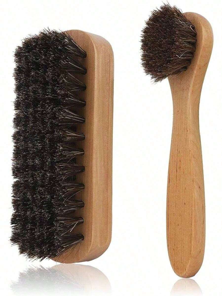 2 Pcs Shoe Brush, Boot Brush, Horsehair Brush Shoe Kit Shoe Cleaning Brush Polish Brush Shoe Cleaner Brush Leather Cleaning Brush Shoe Shine Brush Horsehair Shoe Brush Dauber Applicators Leather - 2Pcs Style a - View 1