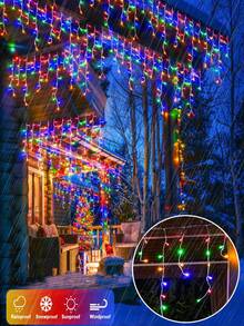 97/160 LED 太阳能圣诞灯，户外使用 - 8 种模式冰柱灯，带 16/27 个悬挂冰柱，太阳能供电防水，适用于派对、节日、婚礼、圣诞装饰的仙女灯（多色/暖白） - 黑色 - 查看 4