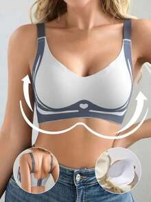 Light Chest Support Binder Soft Support Seamless Lightweight Push Up Bra - Grey - View 3