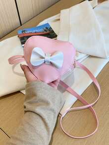 New Bow Heart Zipper Closure Durable Lightweight Portable Classic Casual Fashion Versatile Comfortable Spacious Shoulder Bag, Suitable For Various Occasions - LT822 Pink and White - View 3