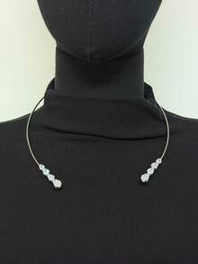 1 件奢华水晶镂空项链，风格优雅时尚，适合派对和节日礼物（1-3 厘米手工制作） - 銀色 - 查看 3