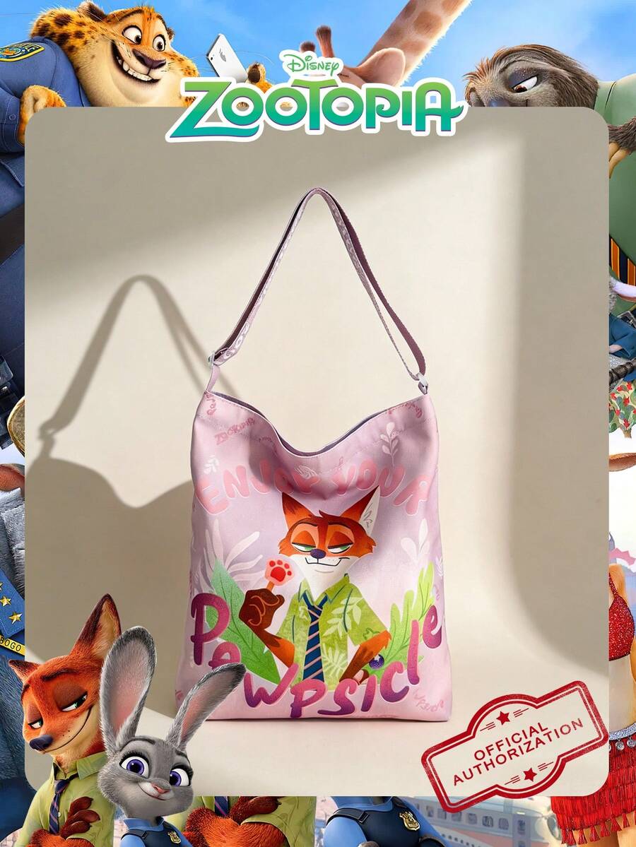 DisneyOfficially Licensed 1 Pc Zootopia Pattern Tote Bag Oversized Zootopia Tote, Nick Shoulder Bag & Book-Shaped Bag Cartoon Print Casual Shopping Bag,Adjustable Shoulder Strap Shoulder Bag,Lightweight Handbag,Ideal For Women/Students - Perfect For/Outings/Shopping - Multicolor - View 1