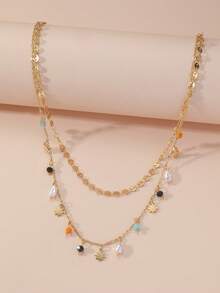 1件手工不锈钢珍珠星形圆盘双层项链，适合斋月佩戴和日常使用 - 金黃色 - 查看 4