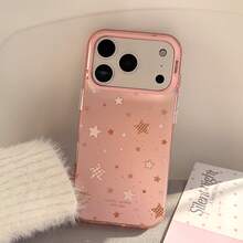 Kavenfort 1pc Silver Glitter Star Pink Star Phone Case Compatible With IPhone 17 Pro Max, 16, 11, Laser Protective Hard Cover, Cute, Girly, Geometric, Korean Style, Minimalist, Color Blocking, Niche, Ins Style - Pink - View 7