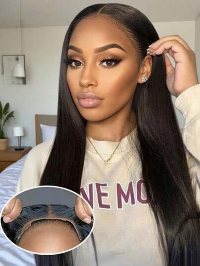 200 Density Straight Glueless Wigs Human Hair Put On And Go 13x4 HD Transparent Lace Front Wigs Human Hair Pre Plucked Invisible Knots With Baby Hair 40inch Bone Straight Human Hair Wig For Women