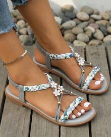 Women's Beaded Roman Bohemian Style Orange Flat Sandals For Beach Holiday Shoes  Sandals,Orange Floral Braided Sandals,Boho Floral Strappy Sandals – Women's Square Toe Slip-Resistant Comfort Summer Shoes For Beach & Vacation,Women's Flat Sandals With Ankle Chain – Soft Braided Comfort Slides For Casual Outfits & Date Nigh - 298 Xám 20 - Xem 4