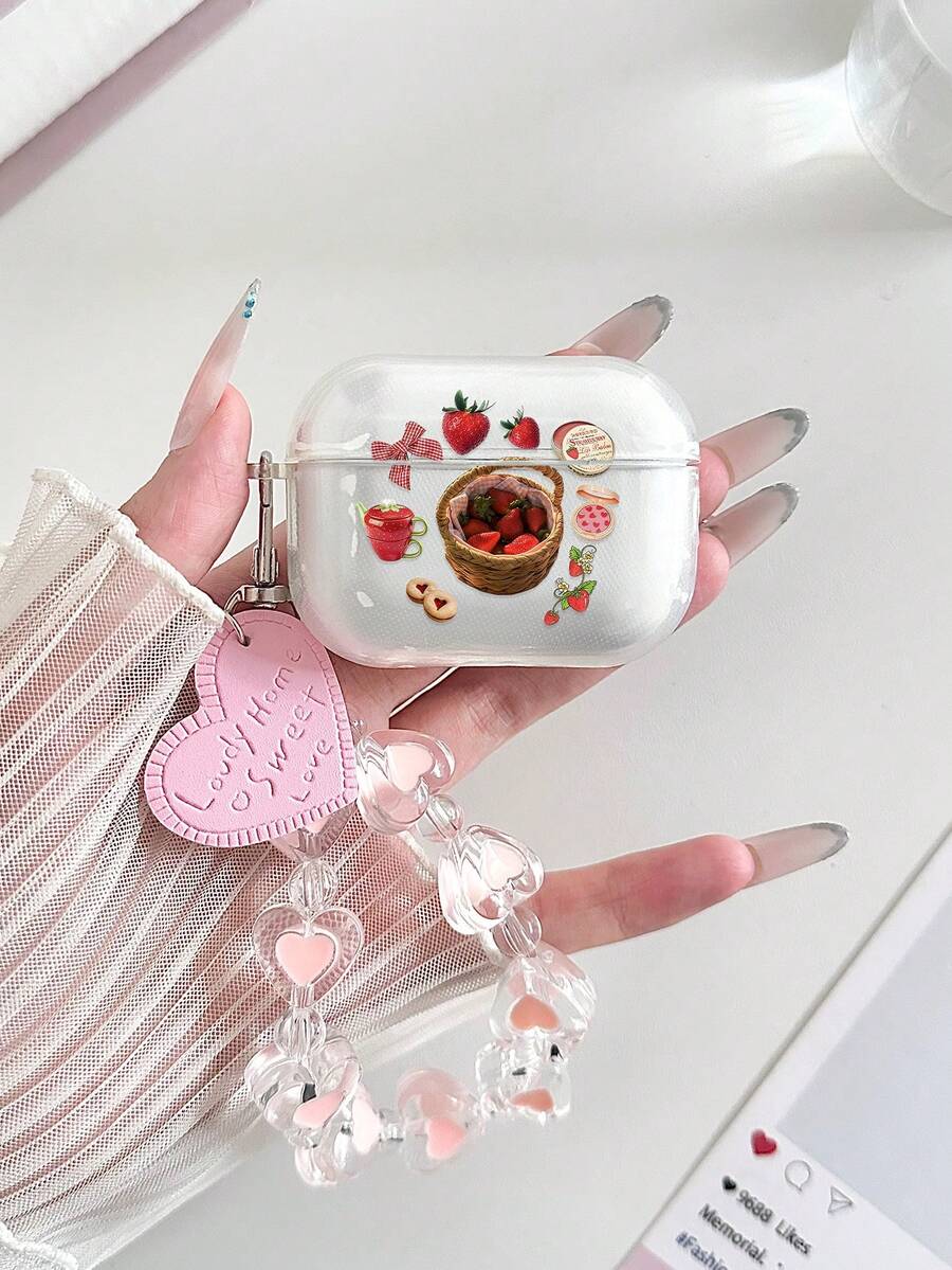 Strawberry Painted Transparent Fashion Bluetooth Earphone Case Compatible With AirPod Case, Headphones, Pro 3 Case, Pro (2nd Generation), 3, Pro, 1/2, 4 Case Cover - Multicolor - View 1