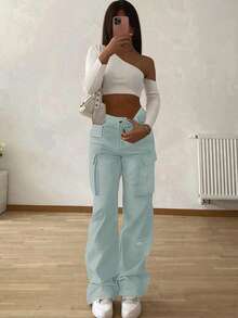 Quần ống rộng màu xanh nhạt, cạp chun, có túi, kiểu dáng thời trang và retro Y2K, dễ thương, thích hợp cho công sở. Thoải mái và đa năng, phù hợp cho trang phục sân bay, đi học, lễ tốt nghiệp, đi chơi, thể thao, ngày Nhà giáo, câu lạc bộ, tiệc sinh nhật, Halloween, năm mới, Lễ Tạ ơn, hòa nhạc, phòng tập thể dục, kỳ nghỉ, công sở, thời trang đường phố, mùa xuân, hè, thu và đông. - màu xanh nhạt - Xem 6