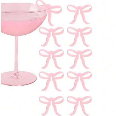 1pc/6pcs/12pcs Acrylic Bow & Other Shapes Glass Decorative Ornaments, Wine Label, Birthday, Wedding Party Themed Decor Accessories, Christmas Decoration, Christmas Gift