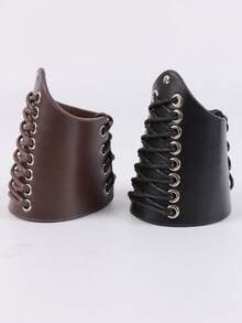 1PC Adjustable Brown/Black Faux Leather Arm Cuffs With Metal Eyelets Lace-Up Design Streetwear Accessory - 1PC - View 10
