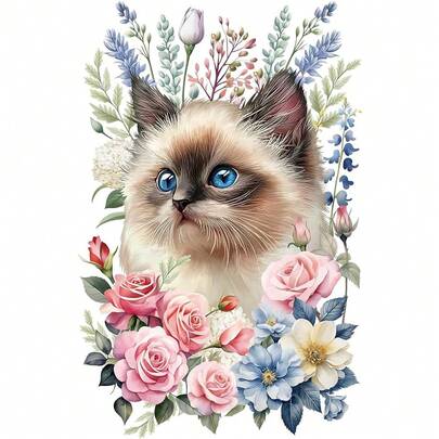 1片/2片/3片装花卉图案小猫熨烫贴纸，创意动物花卉图案热压转印，适用于夹克、T恤、包包、枕头、帽子装饰