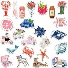 50pcs Summer Aesthetic Stickers, Watercolor Stickers, Diary Stickers, Cute Stickers, Cute Animal Stickers, Flower Stickers, Waterproof And Durable Stickers Suitable For Water Bottles, Computers, Laptops, Phones, Luggage, Notebooks, Refrigerators Scrapbook Supplies Funny Stickers Scrapbooking Supplies Kindle - Multicolor - View 7