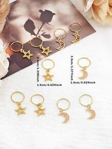 10个/套 星月图案发圈，独特金色发饰，适合化妆和派对 - 金色 - 查看 7