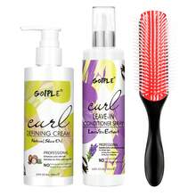 Goiple 3pcs Curl Defining Cream, Leave - In Conditioner Spray, Detangling Brush For Curl Enhancing, Frizz Taming, Moisture Locking, Shine Boosting, Definition Adding, Hair Hydrating, Daily Styling, Salon - Like Finish, Women With Straight, Wavy, Curly, Coily Hair - Creamy White 3-piece Set - View 2