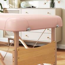 HOMCOM Camilla de Masaje Plegable 210x81 cm Camilla Estética Profesional con Reposacabezas Extraíble 2 Zonas Asa y Marco de Madera con Altura Regulable y Bolsa de Transporte - Rosa - Ver 9