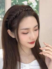 1pc Women's Versatile Headband, Faux Hair Braided Headband, Handmade Fishtail Braid Hair Hoop - Dark Brown - View 2