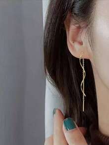 2024新款优雅波浪耳环，钛钢流苏耳环，简约甜美，显瘦脸设计 - 金色百搭耳線 - 查看 6