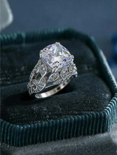 1枚女士公主风结婚戒指，优雅精致款式，理想的新娘及订婚首饰（不含包装盒）