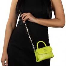 Cloe - Bolsa Briefcase Mini Textil Asa de Cadena para Mujer - limón - Ver 9