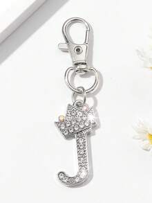 1 chiếc móc khóa chữ cái tiếng Anh sang trọng, đính đá lấp lánh, mạ điện, thích hợp đeo hàng ngày, quà tặng cho nam giới, vật dụng cần thiết khi đi du lịch. - Bạc - Xem 7