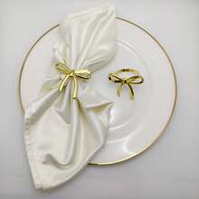 6pcs/10pcs Unique Asymmetric Bow Napkin Rings, Hotel Tabletop Napkin Holders - Gold - View 4