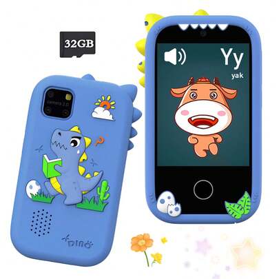 2.8英寸触摸屏儿童智能手机，适合3-12岁男孩，男孩学习玩具手机，双摄像头，游戏和音乐播放器