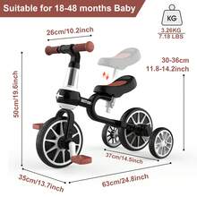 4-In-1 Kids Tricycle With Push Handle, Convertible Toddler Trike & Balance Bike, Adjustable Baby Ride-On For Boys & Girls Ages 2-4, Perfect Birthday & Holiday Gift (Black/Blue/Pink) - Black - View 4