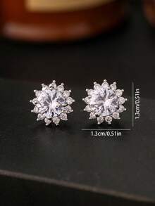 1 Pair Fashionable Bohemian Cubic Zirconia Round Earrings For Women, Silver Plated, Suitable For Daily Wear, Valentine's Day Gift, Ramadan Distribution, Ramadan Dishes, Eid Al-Fitr Gift, Eid Al-Fitr Giveaway - Round - View 2