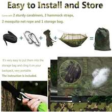 2-In-1 Double Camping Hammock With Mosquito Net, Durable And Portable For Hiking, Patio Adventures, Garden Relaxation - Lightweight Design Suitable For Backpacking, Outdoor Activities, Parks, Includes Straps, Carabiner Clips, Premium - 軍綠色 - 查看 5