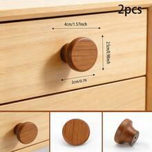 2pcs Black Walnut Wood Single Hole Drawer Pull Handles, Round Head Wooden Cabinet/Wardrobe/Kids Room Door Knobs With Screws - Beech Walnut - View 2