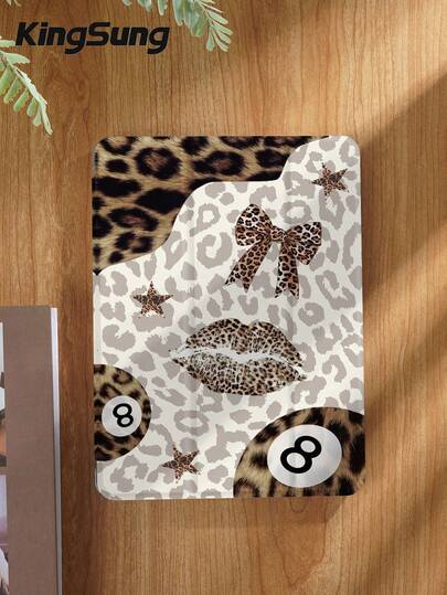 Leopard Print, Leopard Print Bow, Leopard Print Lips, Lucky 8 Tablet Case, Compatible With IPad 9.7/10.2/10.5/10.9/12.9/Pro 11, 10th Generation, Compatible With Samsung Galaxy Tab S6 Lite 10.4-Inch, Compatible With Kindle Paperwhite 12th Gen 2024, Kindle (11th Generation) 2022 Version, Kobo Clara Color, Soft And Drop Resistant, Smart Stand/Auto Wake/Sleep