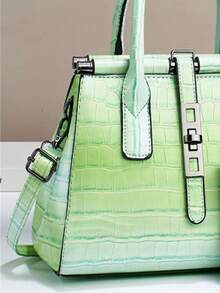 Ensemble de 2 sacs à main élégants en texture crocodile, sac cabas multifonctionnel grande capacité, design à la mode, nouveau sac carré élégant pour femme, sac à main bandoulière polyvalent et décontracté, grande capacité, idéal pour les voyages et le shopping. - Vert - Voir 4