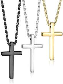 1pc/3pcs Simple Fashion Necklace, Glossy Necklace, Sweater Necklace, Gold And Silver Black Necklace, Hop, Suitable Men's Daily Life, Gifts Men, Birthday, Anniversary, Punk Style, Necklace Weddings, Celebrations And Parties, Musty, Office Outfits, Accessories, Casual Accessories R72M - 三件套裝(金色+銀色+黑色) - 查看 2