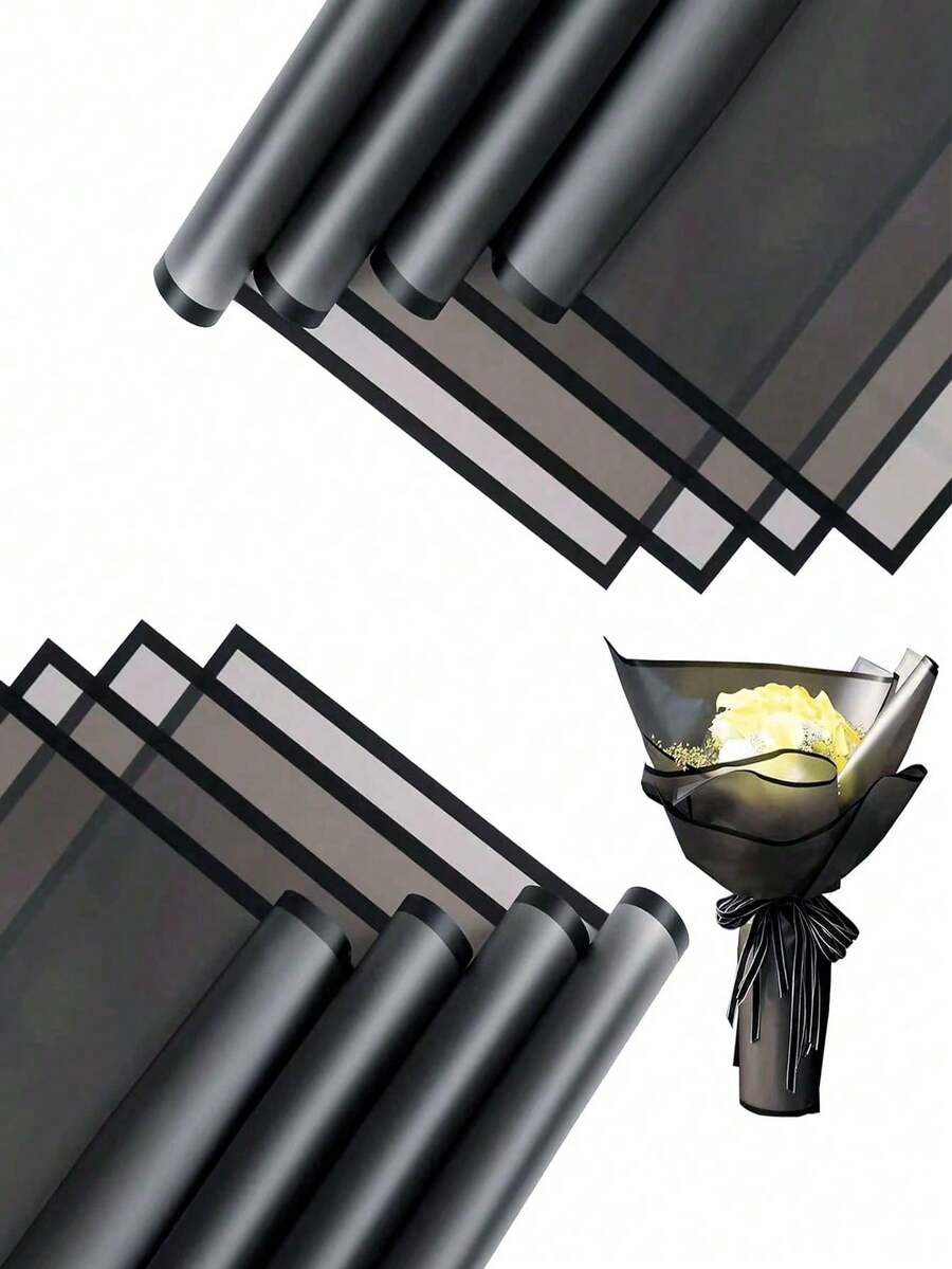 20张金色镶边韩式包装纸，适合DIY礼品包装和装饰，23 x 23英寸，薄纸，花束用品（粉色），返校季/情人节 - 黑色 - 查看 1