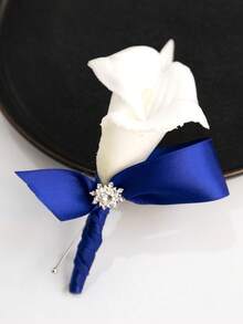 男士逼真马蹄莲胸花，优雅PE材质，配缎带蝴蝶结和水钻，完美适用于婚礼新郎、舞会、晚宴和正式场合 - 彩色 - 查看 14