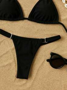 Women's Summer String Bikini With Adjustable Sides - đen đậm - Xem 2
